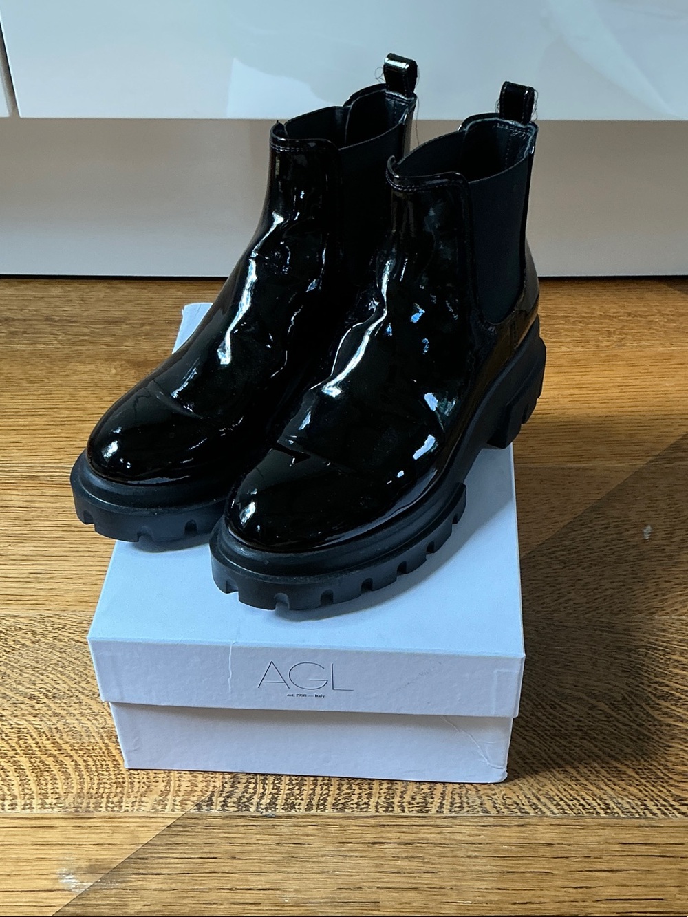 AGL Patent Leather Ankle Boots